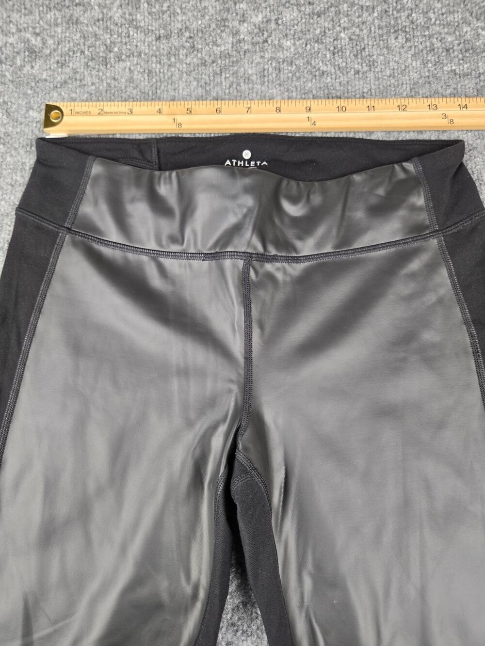 Athleta Womens Black Faux Leather Front Mixed Media Leggings M High Rise #969